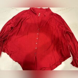 Free people red button down flowy blouse.  Size L